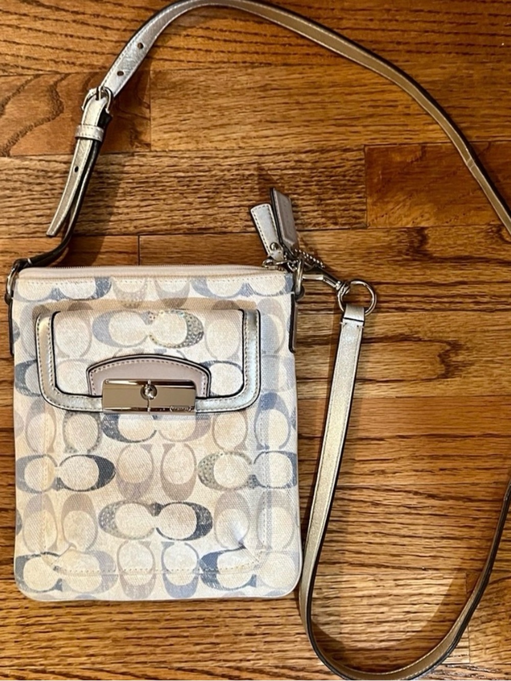 Coach Swingpack Signature Canvas Crossbody with Metallic Trim